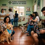 Tutor com cão ao lado de formulário de declaração do imposto de renda