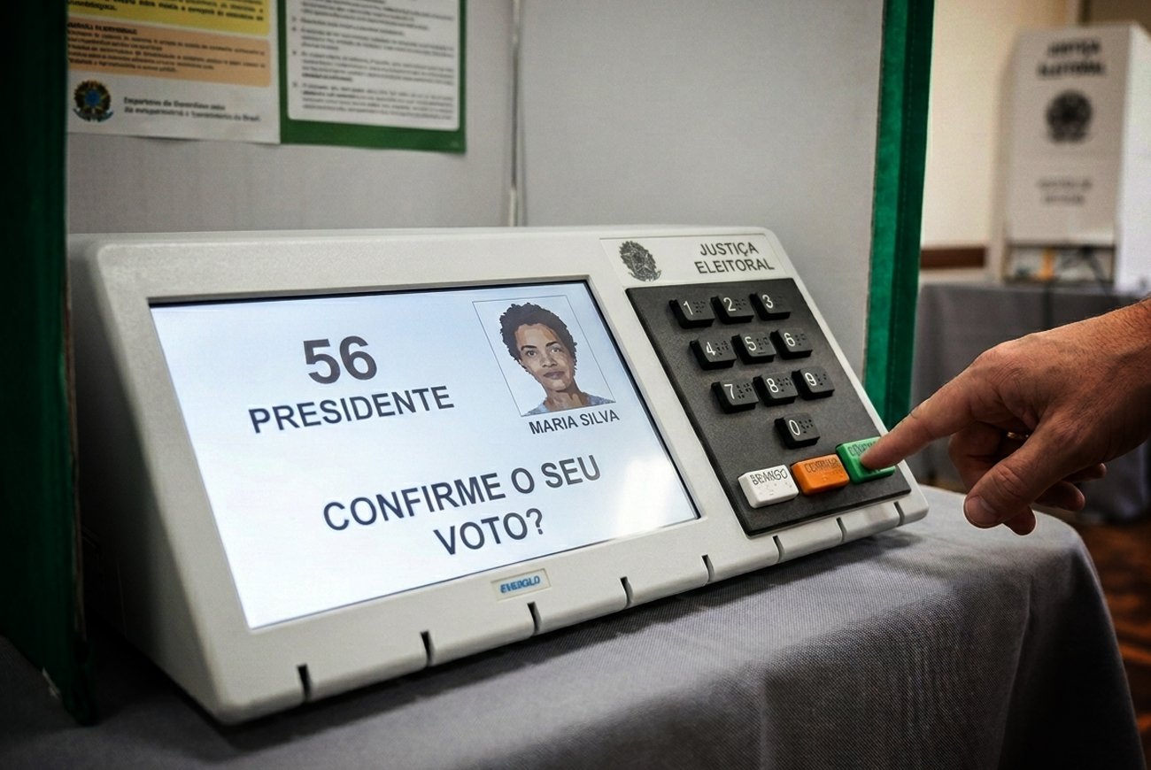 Urnas eletrônicas em seção eleitoral durante eleições brasileiras