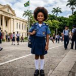 Criança no pátio da escola cívico militar