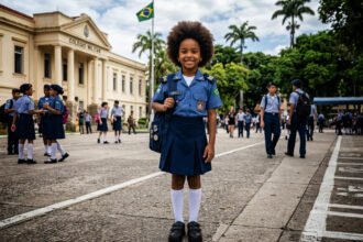 Criança no pátio da escola cívico militar