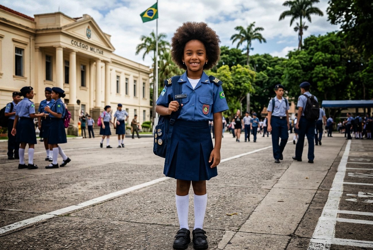 Criança no pátio da escola cívico militar