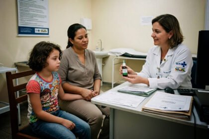 Criança com epilepsia refratária em consulta médica, representando o acesso ao canabidiol pelo SUS