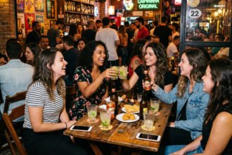 Mulher adulta com copo de bebida alcoólica em ambiente doméstico com expressão de cansaço