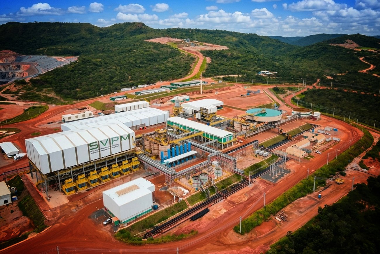 Vista aérea de mineração de terras raras em Goiás, Brasil