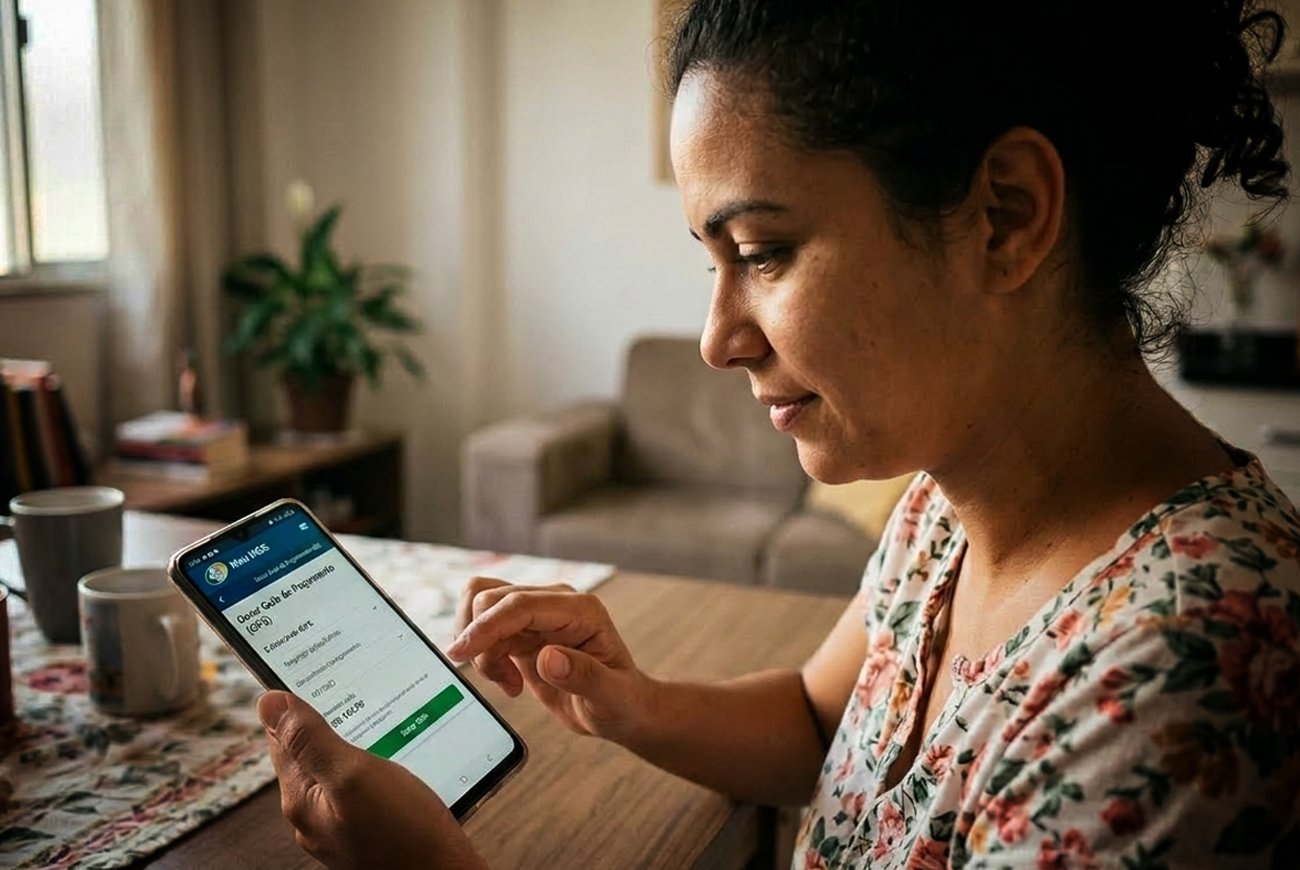 Pessoa consultando o aplicativo Meu INSS no celular para emitir guia de contribuição como segurado facultativo